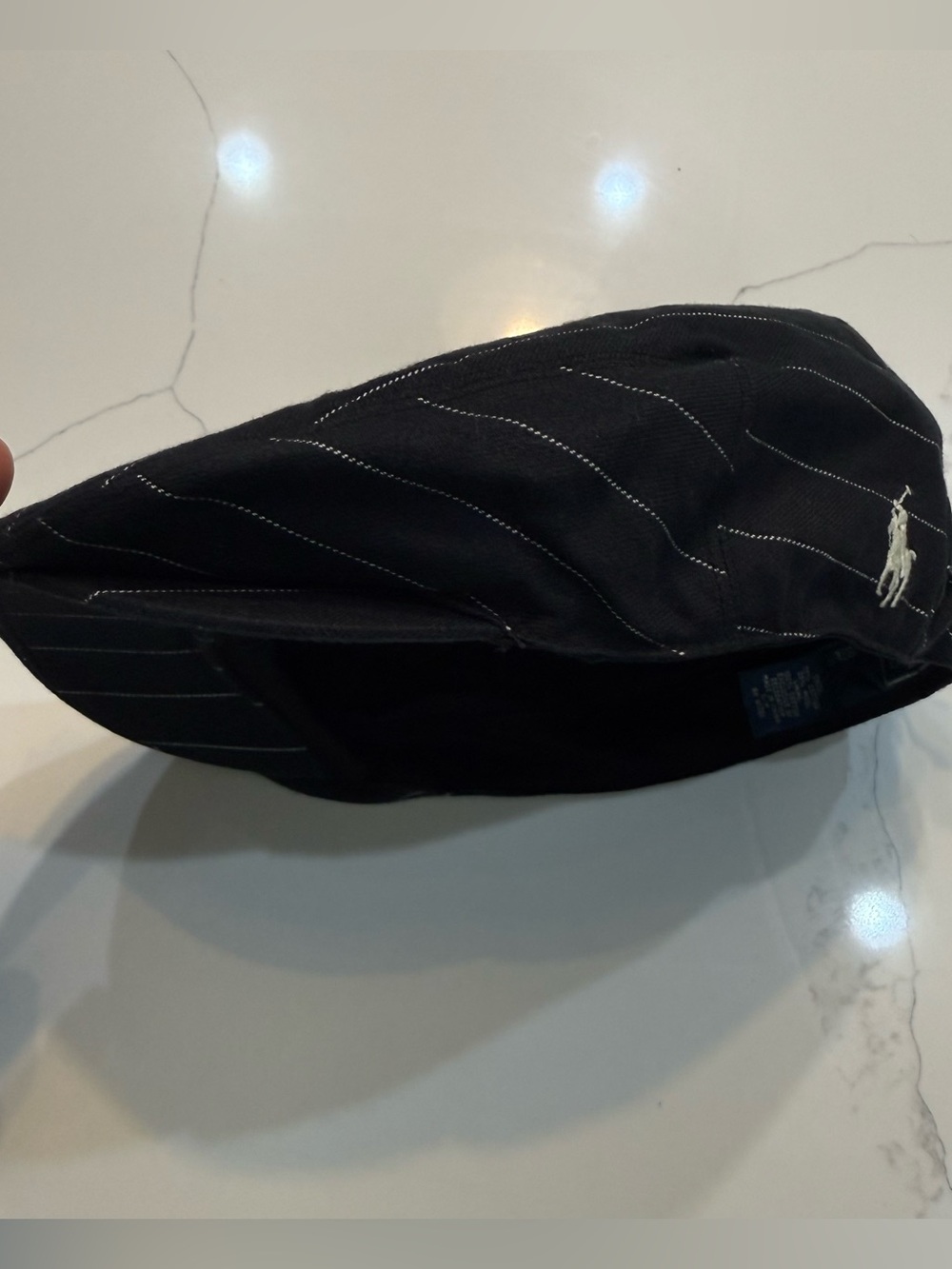 Polo Ralph Lauren Men Black Pinstripe Flat Cap Newsboy Ivy Driver Hat Adjustable